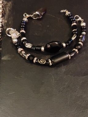 Hand Crafted Black and Silver Beaded Bracelet Set